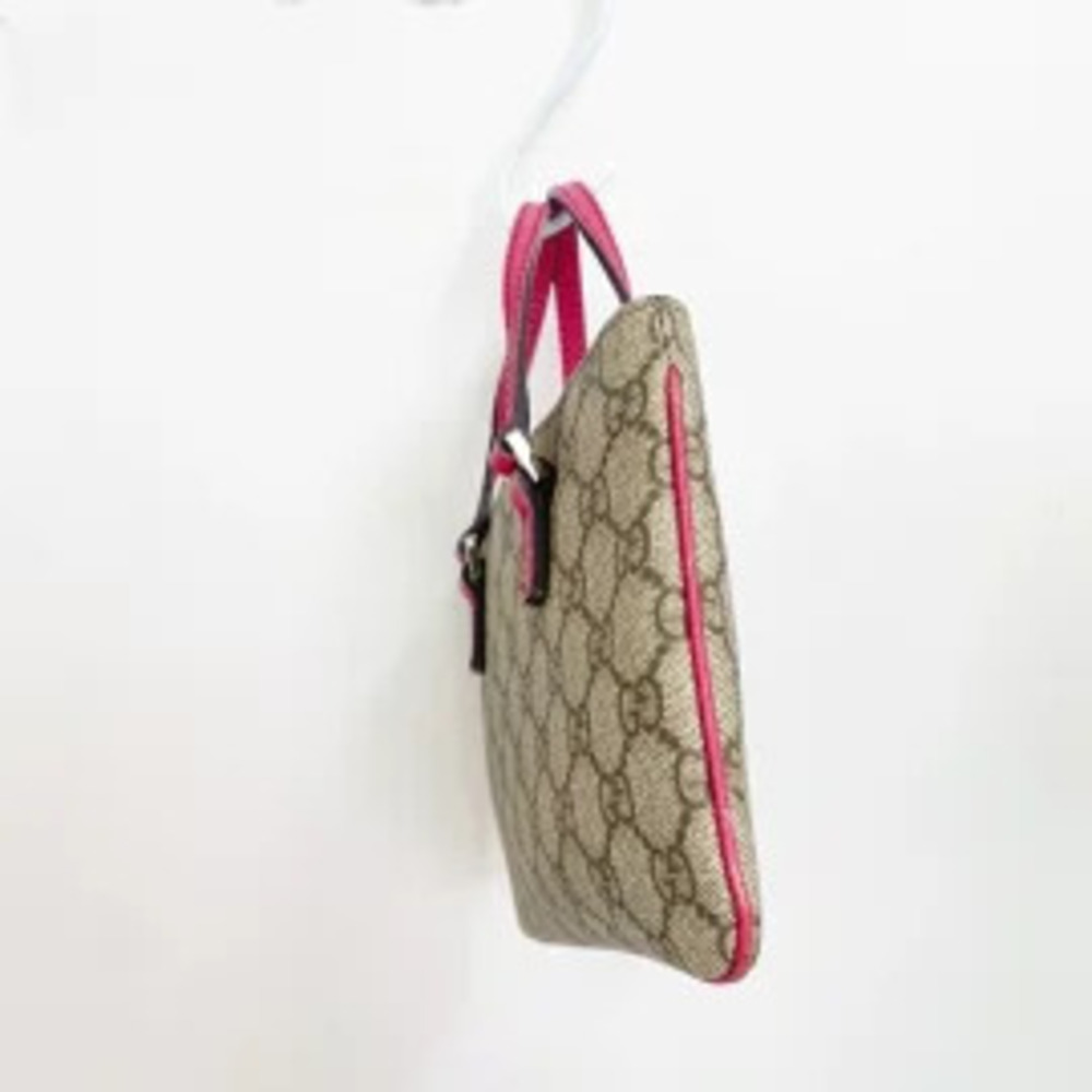 Gucci GG Plus Supreme Tote Bag Beige Dark Brown Pink Polyvinyl Chloride Leather